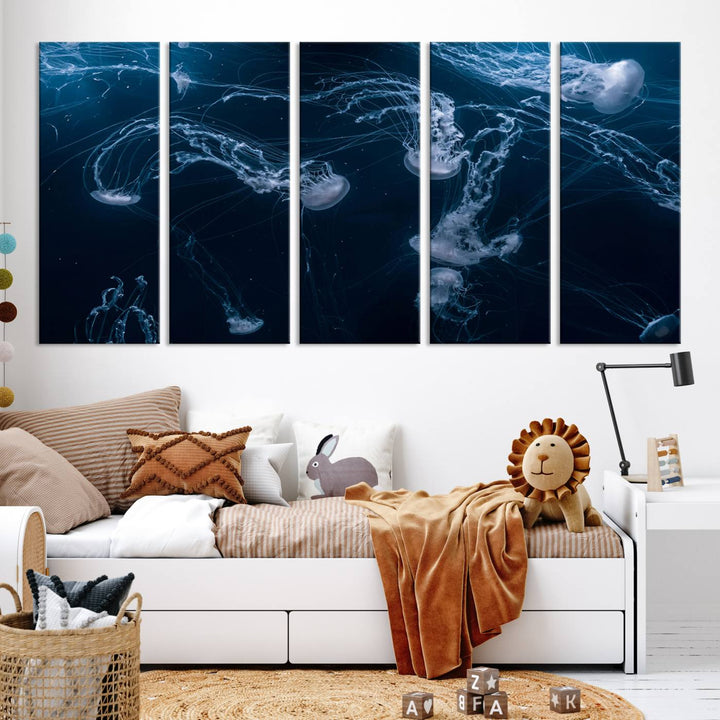 Abstract Jellyfish in Ocean Wall Art Canvas Print