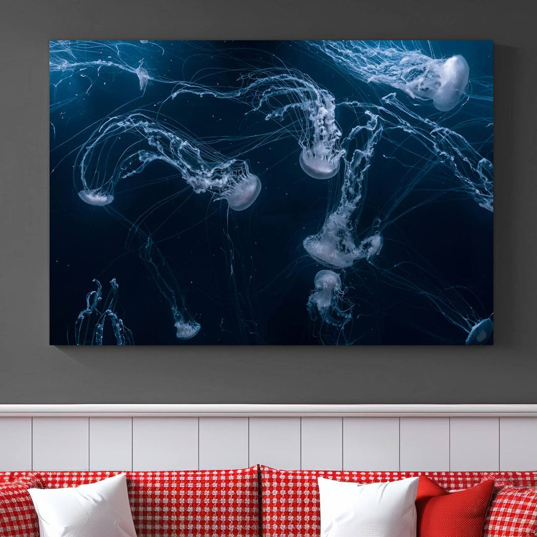 Abstract Jellyfish in Ocean Wall Art Canvas Print