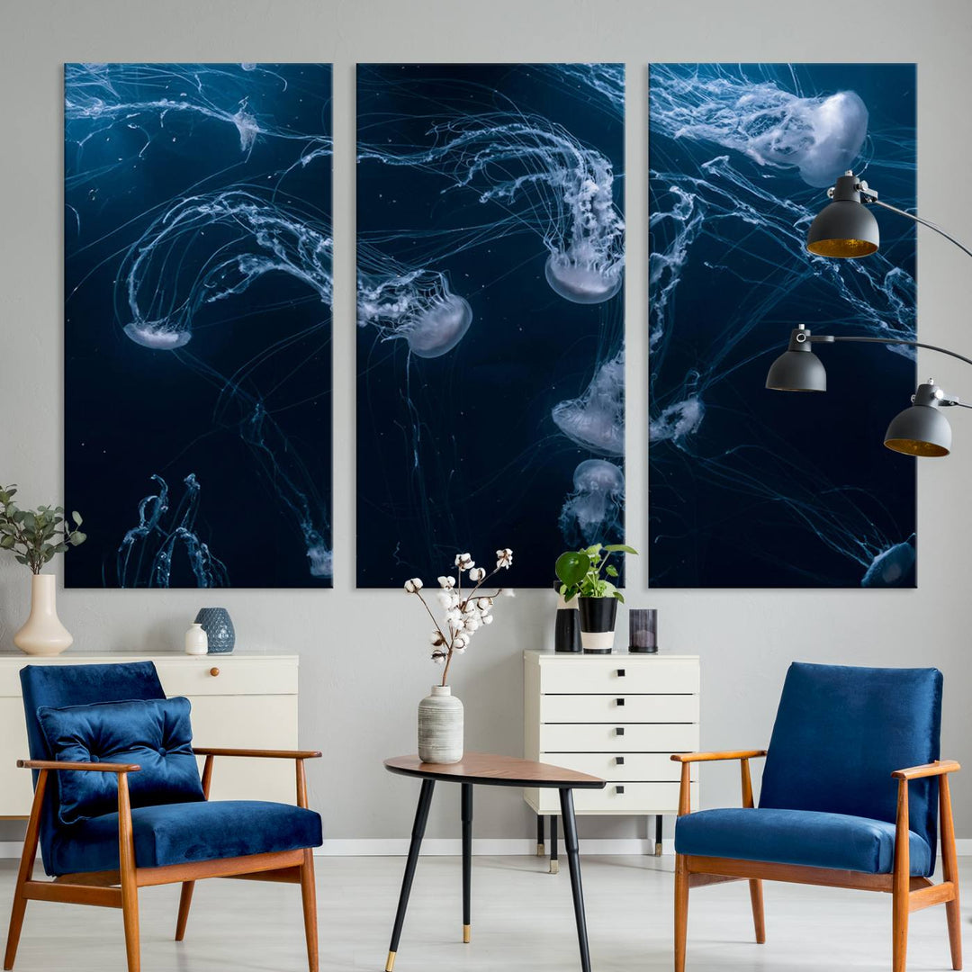 Abstract Jellyfish in Ocean Wall Art Canvas Print