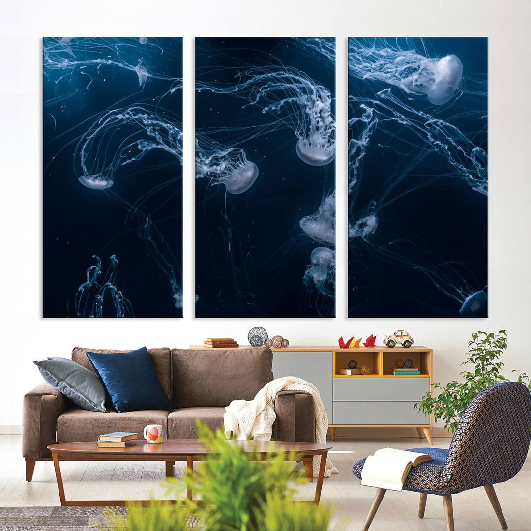 Abstract Jellyfish in Ocean Wall Art Canvas Print