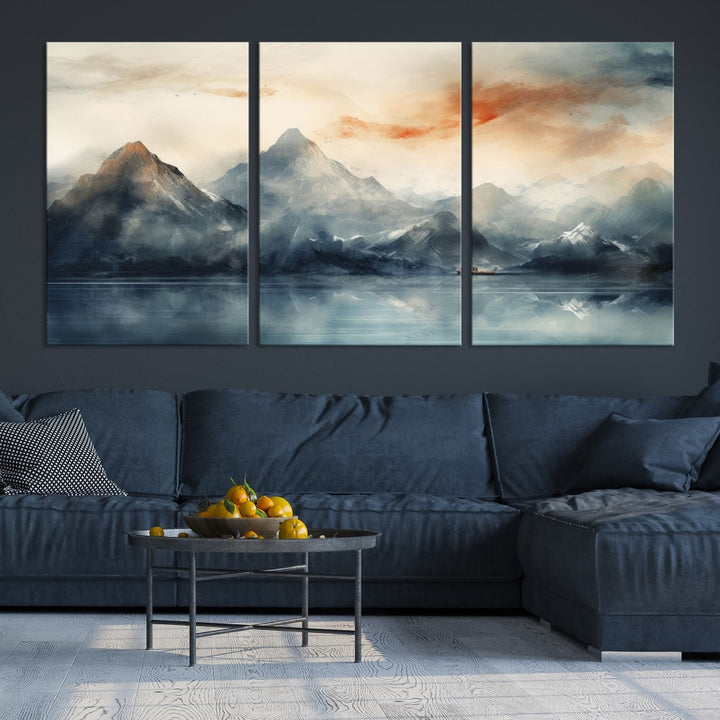 Abstract Landscape Art Print, Large Canvas Wall Art, Mountain Canvas, Nature Painting, Dining Room Wall Decor