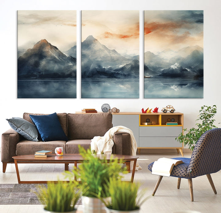 Abstract Landscape Art Print, Large Canvas Wall Art, Mountain Canvas, Nature Painting, Dining Room Wall Decor