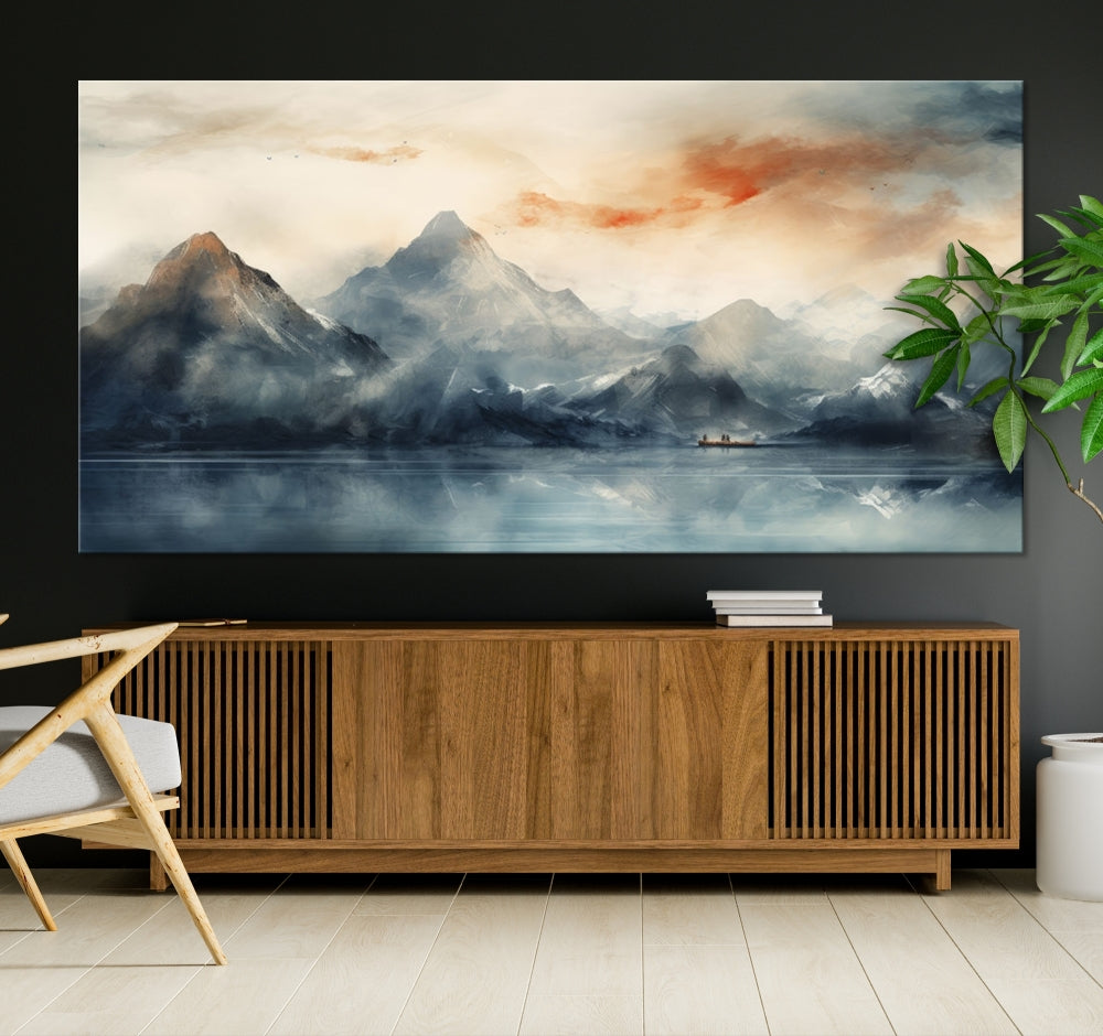 Abstract Landscape Art Print, Large Canvas Wall Art, Mountain Canvas, Nature Painting, Dining Room Wall Decor