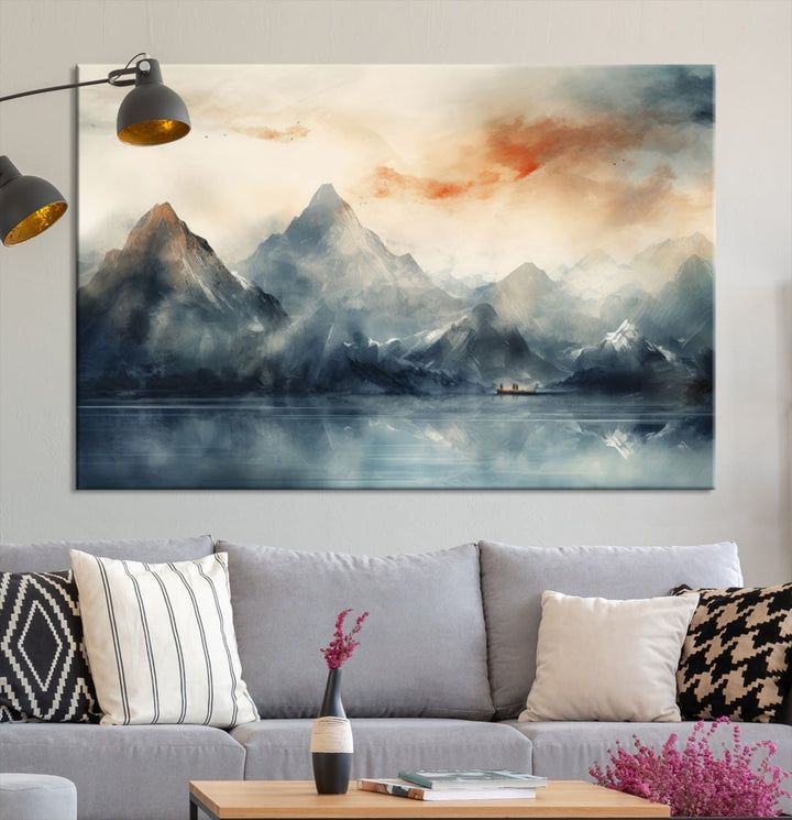 Abstract Landscape Art Print, Large Canvas Wall Art, Mountain Canvas, Nature Painting, Dining Room Wall Decor