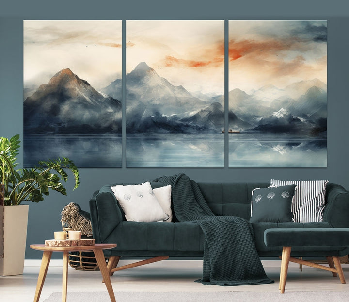 Abstract Landscape Art Print, Large Canvas Wall Art, Mountain Canvas, Nature Painting, Dining Room Wall Decor