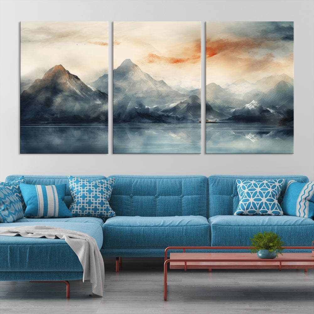 Abstract Landscape Art Print, Large Canvas Wall Art, Mountain Canvas, Nature Painting, Dining Room Wall Decor