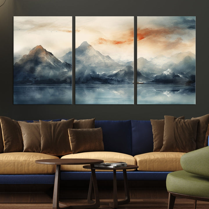 Abstract Landscape Art Print, Large Canvas Wall Art, Mountain Canvas, Nature Painting, Dining Room Wall Decor