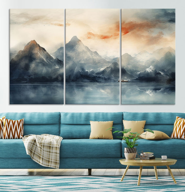 Abstract Landscape Art Print, Large Canvas Wall Art, Mountain Canvas, Nature Painting, Dining Room Wall Decor