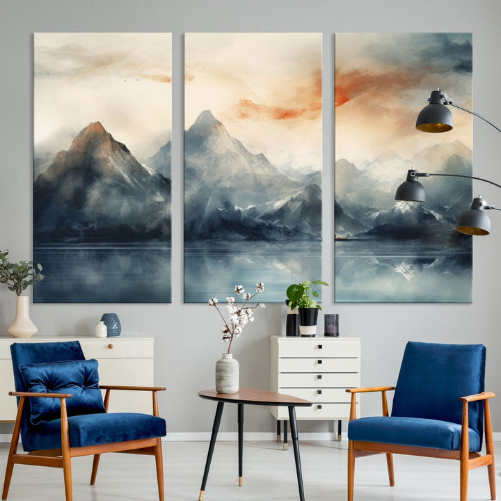 Abstract Landscape Art Print, Large Canvas Wall Art, Mountain Canvas, Nature Painting, Dining Room Wall Decor