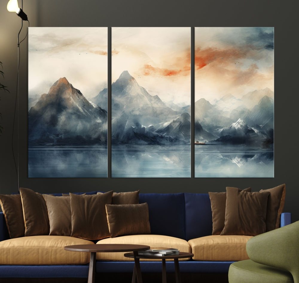 Abstract Landscape Art Print, Large Canvas Wall Art, Mountain Canvas, Nature Painting, Dining Room Wall Decor