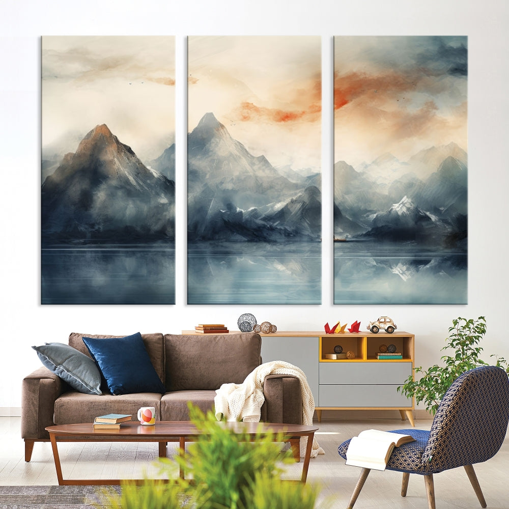 Abstract Landscape Art Print, Large Canvas Wall Art, Mountain Canvas, Nature Painting, Dining Room Wall Decor