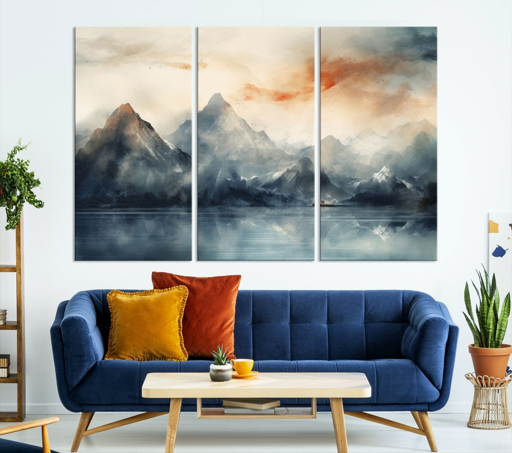 Abstract Landscape Art Print, Large Canvas Wall Art, Mountain Canvas, Nature Painting, Dining Room Wall Decor