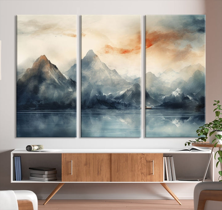 Abstract Landscape Art Print, Large Canvas Wall Art, Mountain Canvas, Nature Painting, Dining Room Wall Decor