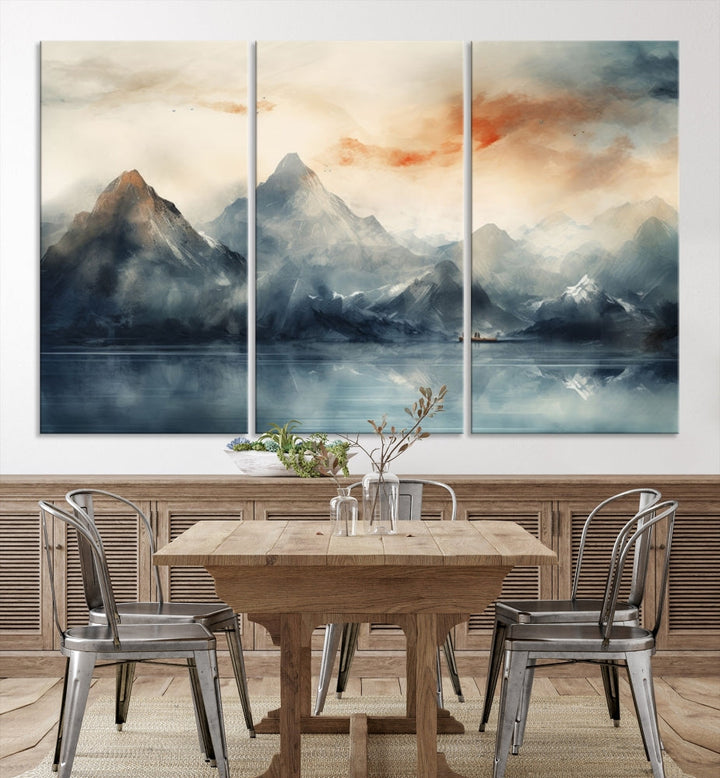 Abstract Landscape Art Print, Large Canvas Wall Art, Mountain Canvas, Nature Painting, Dining Room Wall Decor