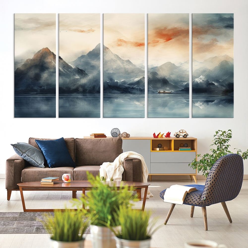 Abstract Landscape Art Print, Large Canvas Wall Art, Mountain Canvas, Nature Painting, Dining Room Wall Decor