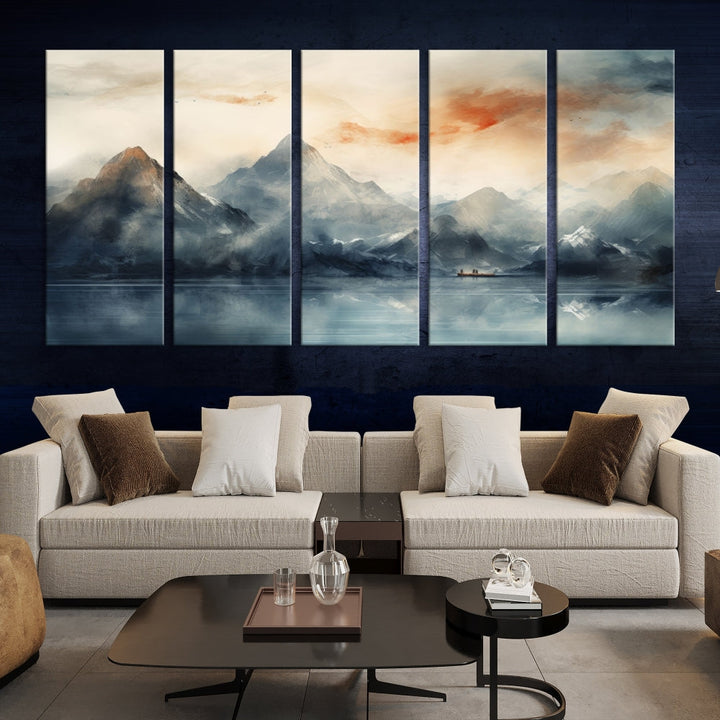 Abstract Landscape Art Print, Large Canvas Wall Art, Mountain Canvas, Nature Painting, Dining Room Wall Decor