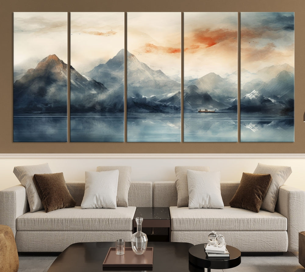 Abstract Landscape Art Print, Large Canvas Wall Art, Mountain Canvas, Nature Painting, Dining Room Wall Decor