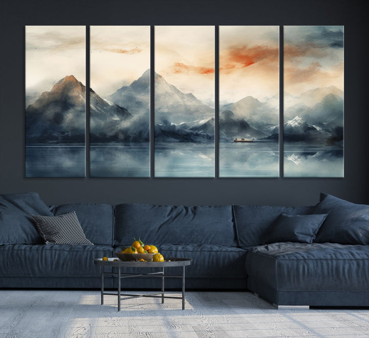 Abstract Landscape Art Print, Large Canvas Wall Art, Mountain Canvas, Nature Painting, Dining Room Wall Decor