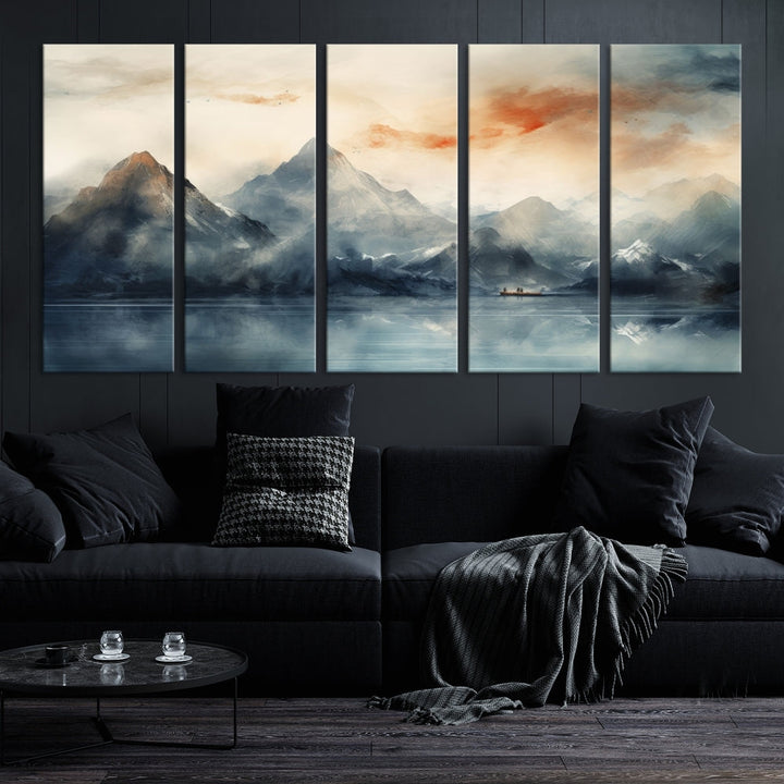 Abstract Landscape Art Print, Large Canvas Wall Art, Mountain Canvas, Nature Painting, Dining Room Wall Decor