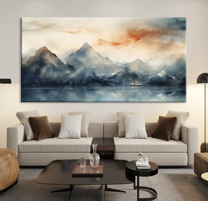 Abstract Landscape Art Print, Large Canvas Wall Art, Mountain Canvas, Nature Painting, Dining Room Wall Decor