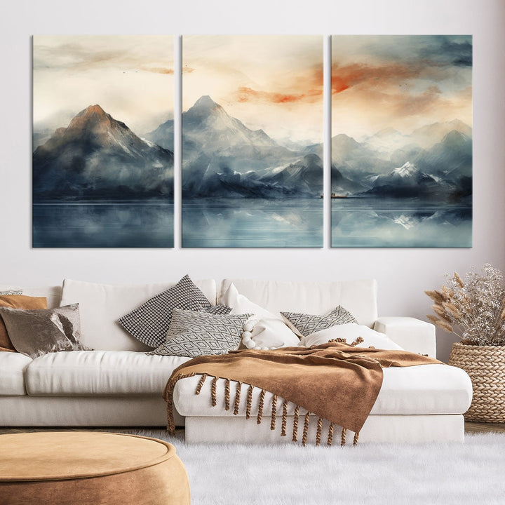 Abstract Landscape Art Print, Large Canvas Wall Art, Mountain Canvas, Nature Painting, Dining Room Wall Decor