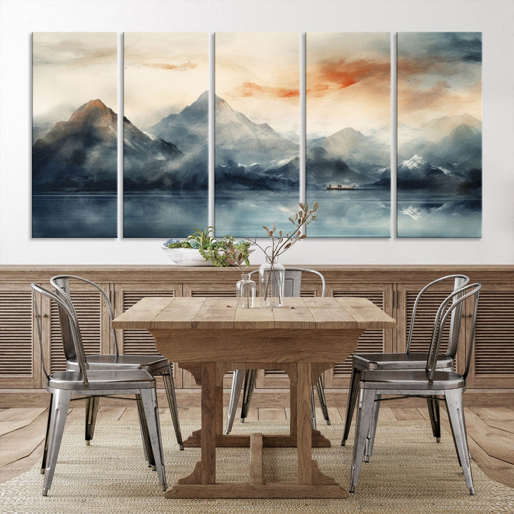 Abstract Landscape Art Print, Large Canvas Wall Art, Mountain Canvas, Nature Painting, Dining Room Wall Decor