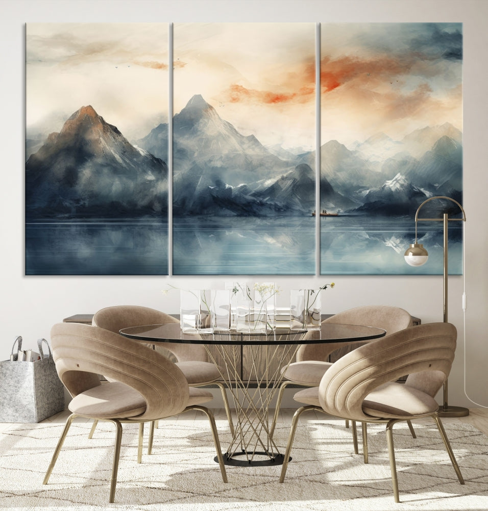 Abstract Landscape Art Print, Large Canvas Wall Art, Mountain Canvas, Nature Painting, Dining Room Wall Decor