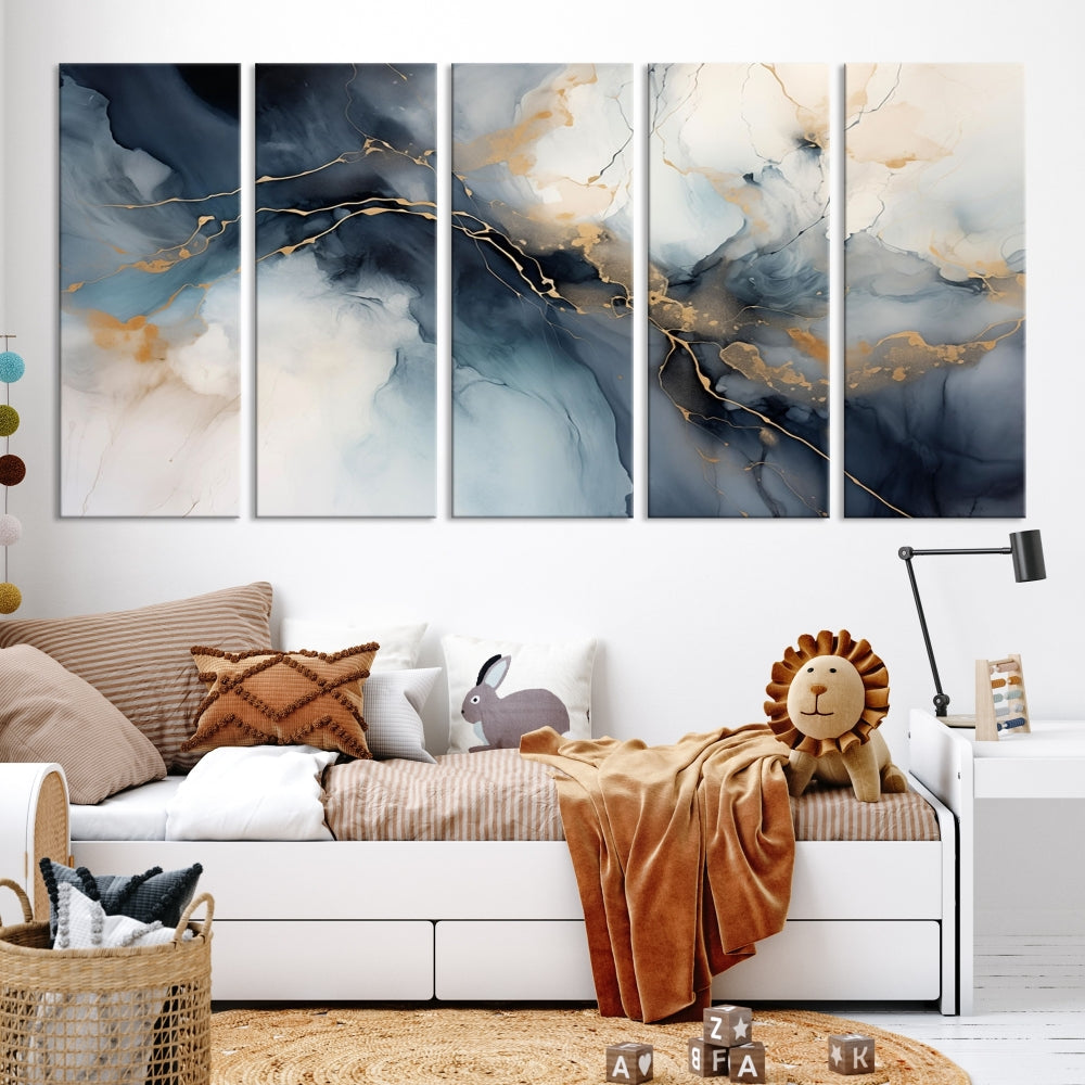 Abstract Marble Canvas Wall Art Minimalist Modern Blue Painting Printed on Canvas