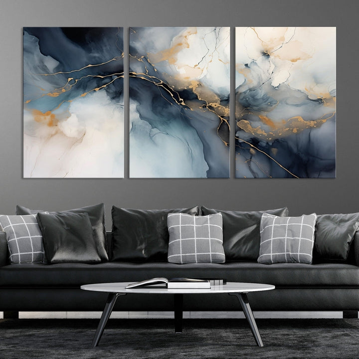 Abstract Marble Canvas Wall Art Minimalist Modern Blue Painting Printed on Canvas