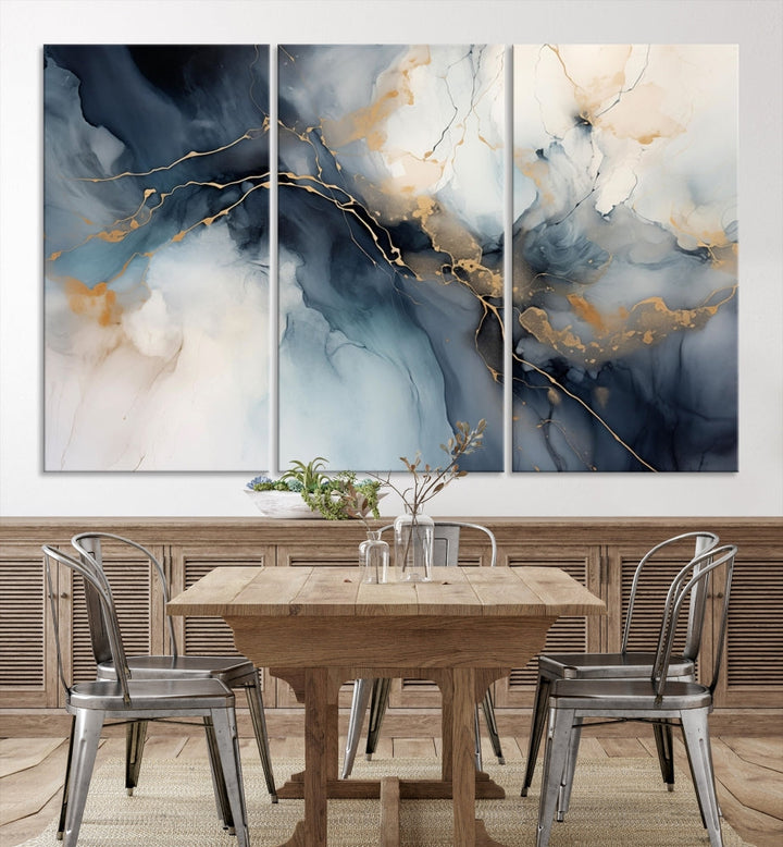 Abstract Marble Canvas Wall Art Minimalist Modern Blue Painting Printed on Canvas