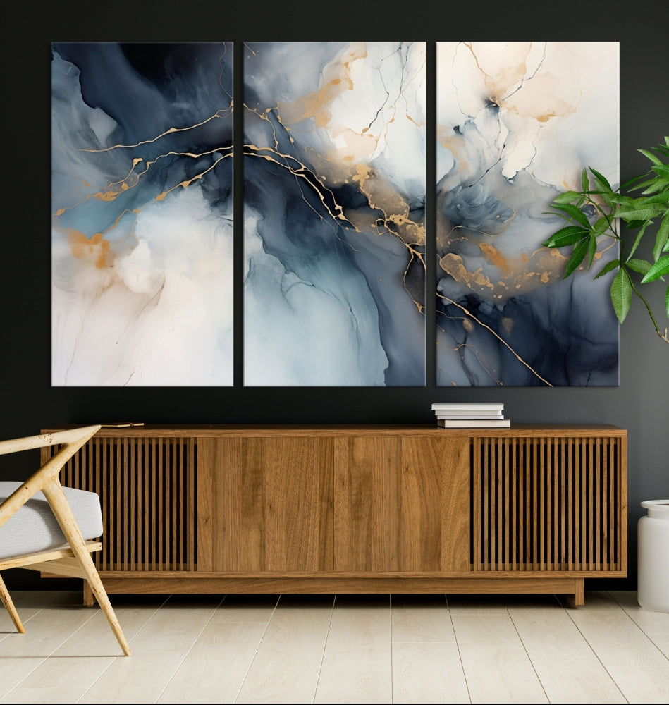 Abstract Marble Canvas Wall Art Minimalist Modern Blue Painting Printed on Canvas