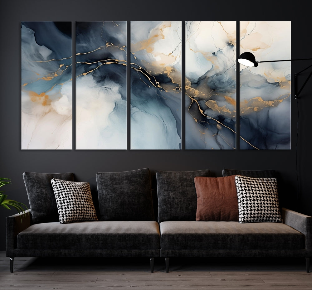 Abstract Marble Canvas Wall Art Minimalist Modern Blue Painting Printed on Canvas