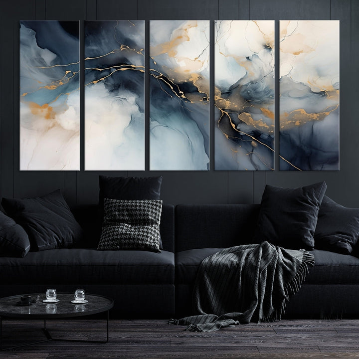 Abstract Marble Canvas Wall Art Minimalist Modern Blue Painting Printed on Canvas