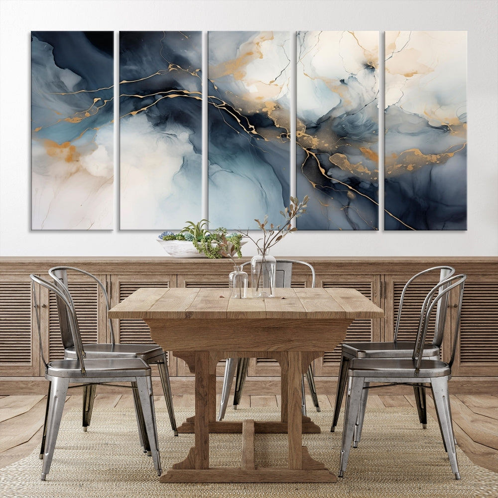 Abstract Marble Canvas Wall Art Minimalist Modern Blue Painting Printed on Canvas