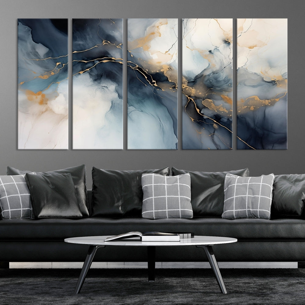 Abstract Marble Canvas Wall Art Minimalist Modern Blue Painting Printed on Canvas