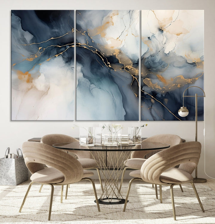 Abstract Marble Canvas Wall Art Minimalist Modern Blue Painting Printed on Canvas