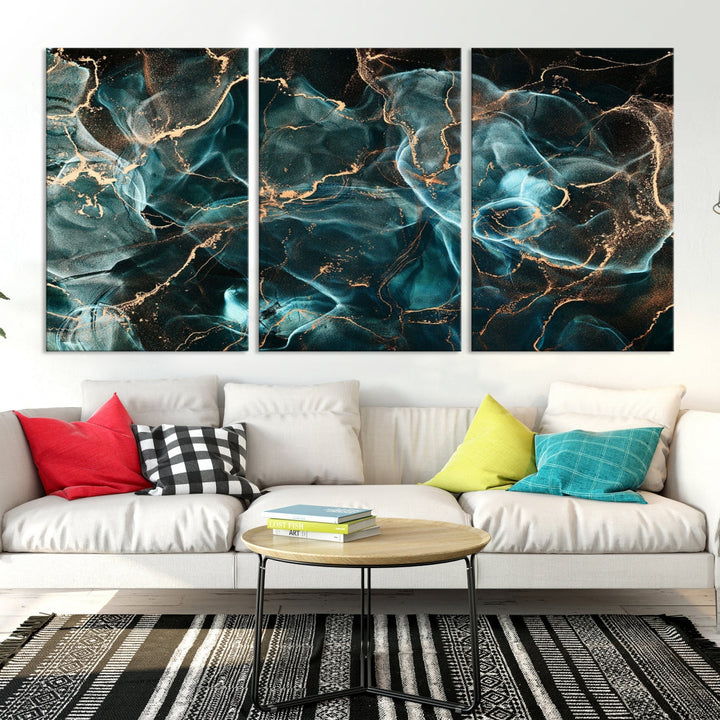 Abstract Marble Smokey Effect Painting Large Canvas Art Print for Wall Decor