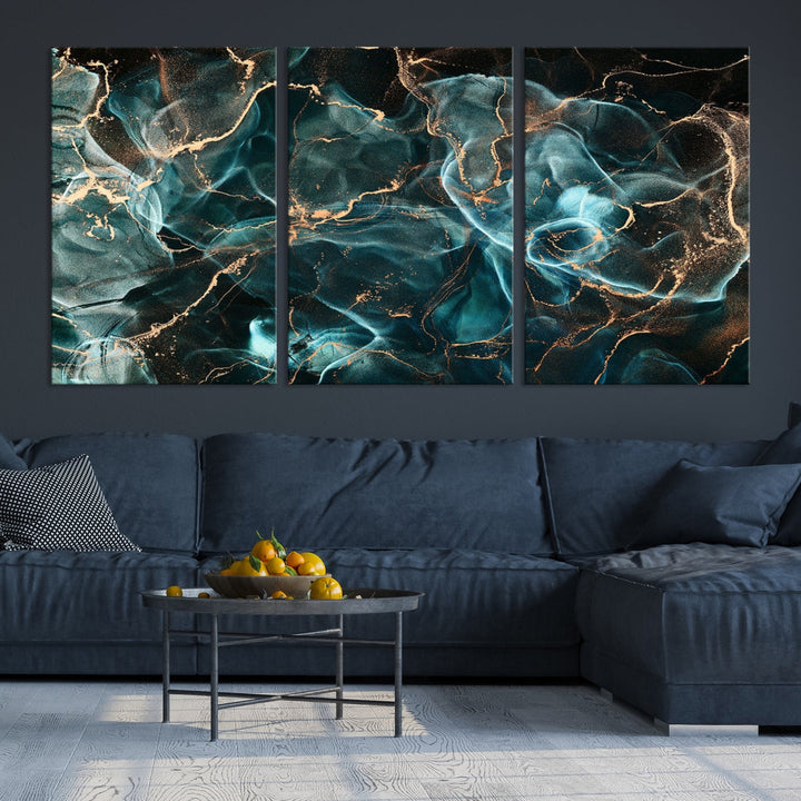 Abstract Marble Smokey Effect Painting Large Canvas Art Print for Wall Decor