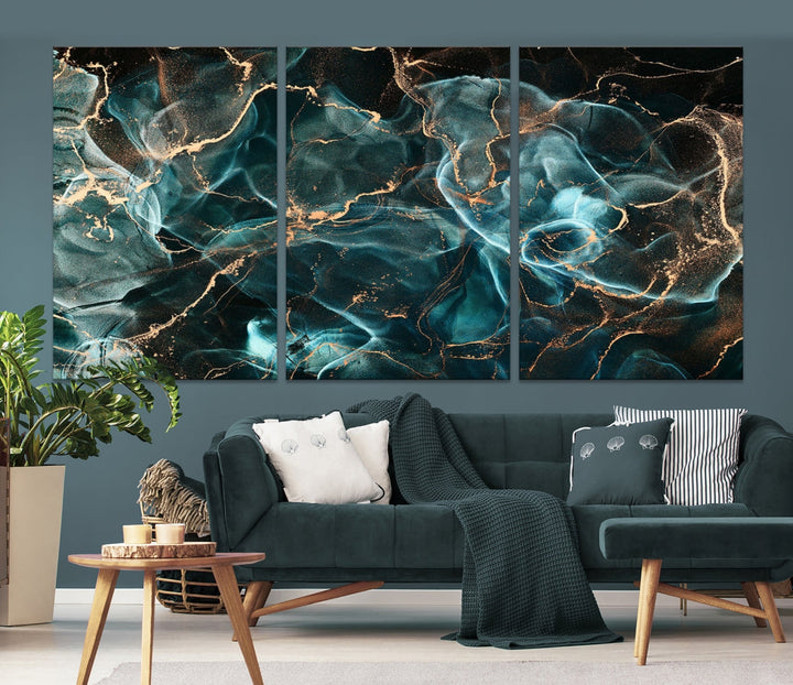 Abstract Marble Smokey Effect Painting Large Canvas Art Print for Wall Decor