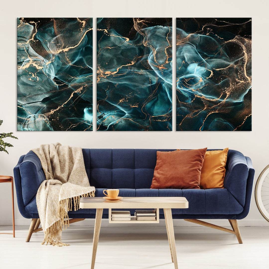 Abstract Marble Smokey Effect Painting Large Canvas Art Print for Wall Decor