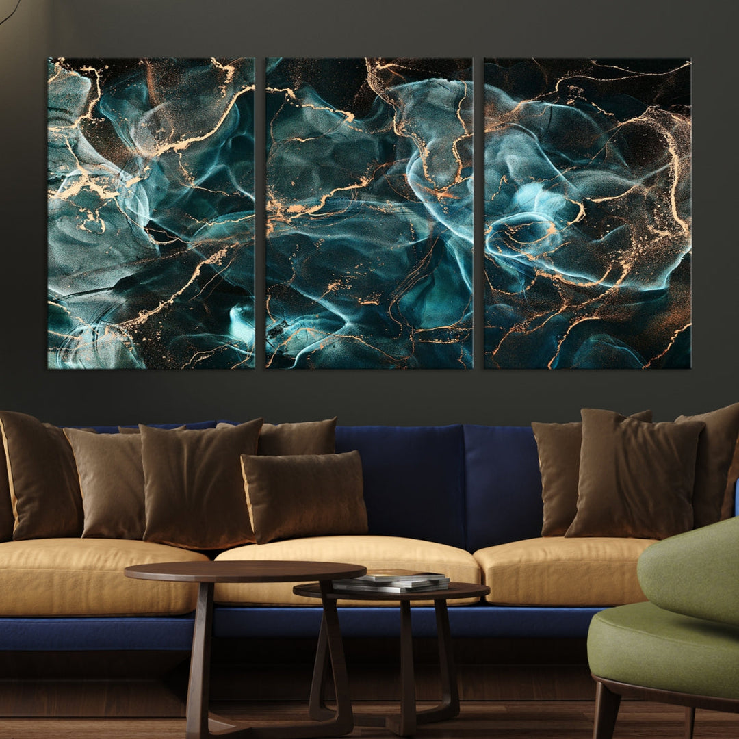 Abstract Marble Smokey Effect Painting Large Canvas Art Print for Wall Decor