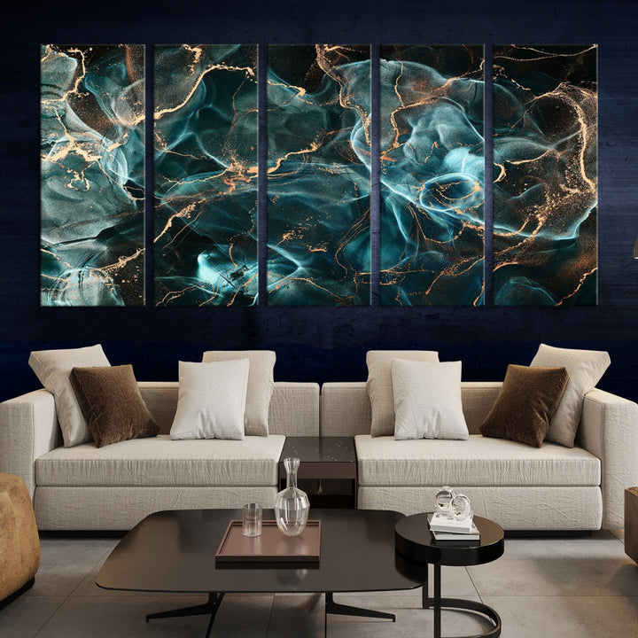 Abstract Marble Smokey Effect Painting Large Canvas Art Print for Wall Decor