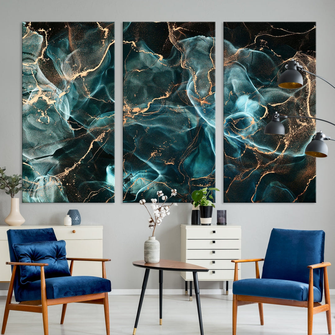 Abstract Marble Smokey Effect Painting Large Canvas Art Print for Wall Decor