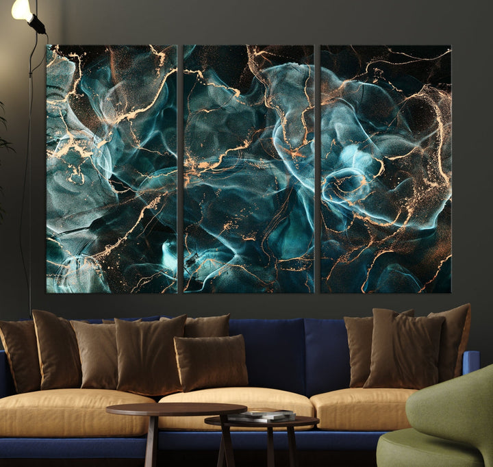 Abstract Marble Smokey Effect Painting Large Canvas Art Print for Wall Decor