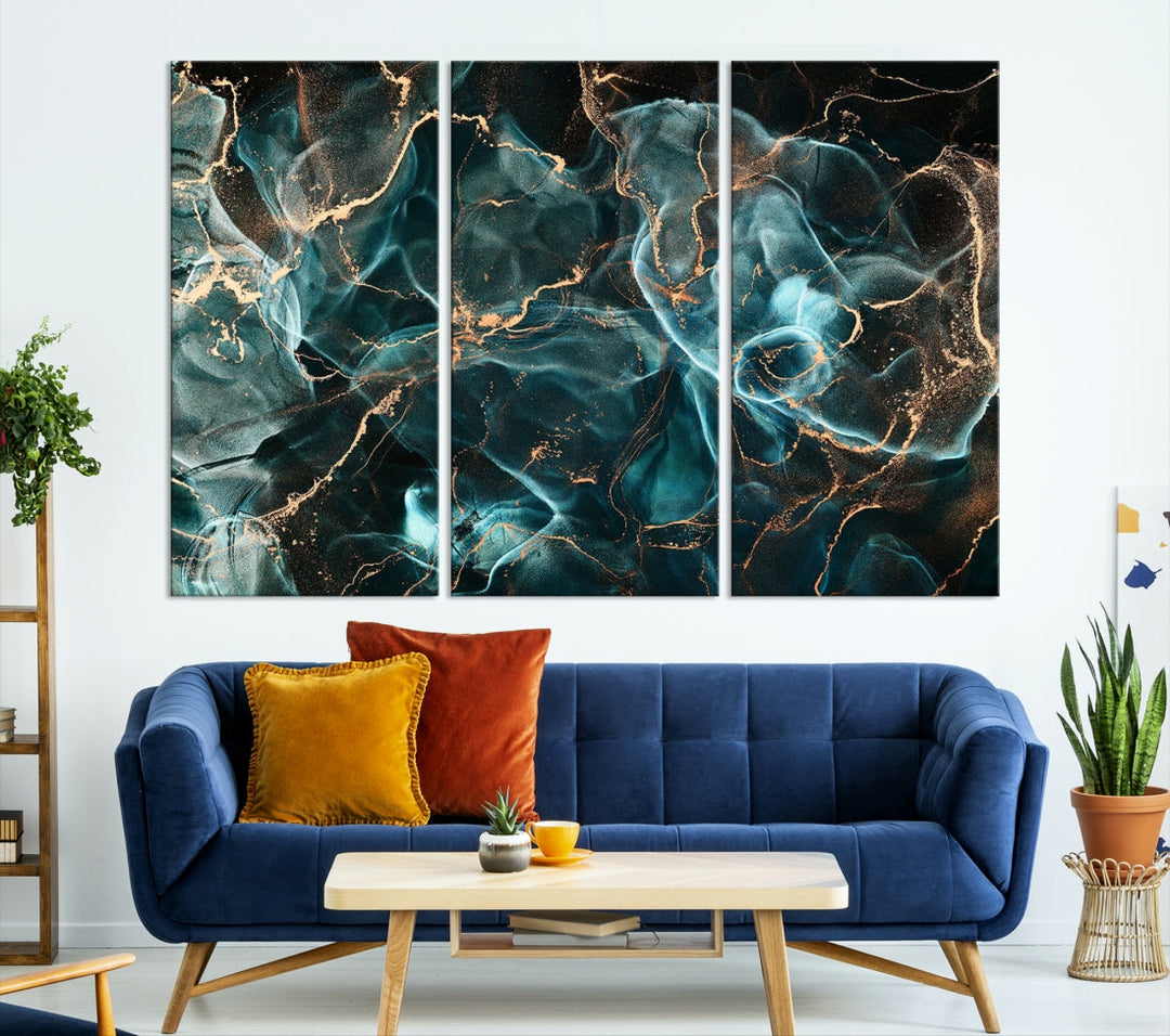 Abstract Marble Smokey Effect Painting Large Canvas Art Print for Wall Decor