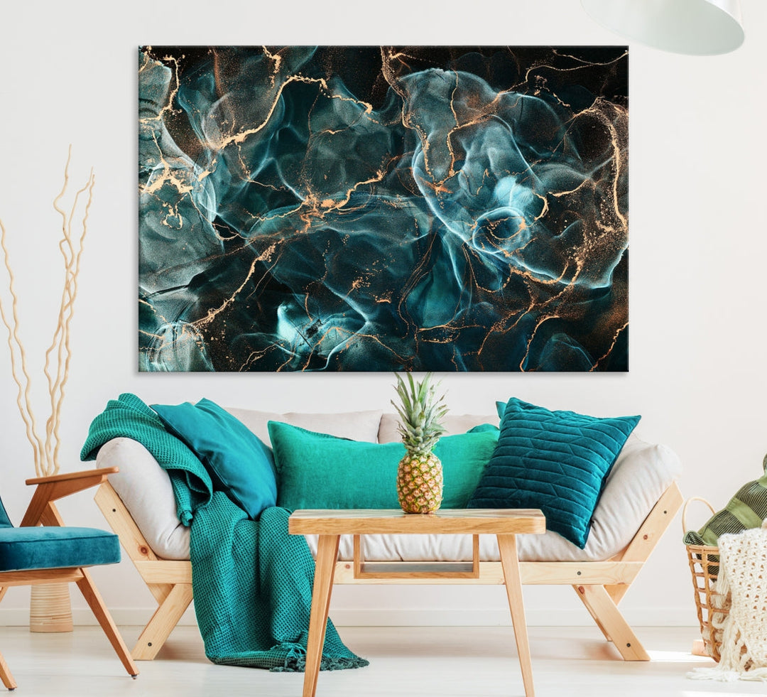 Abstract Marble Smokey Effect Painting Large Canvas Art Print for Wall Decor