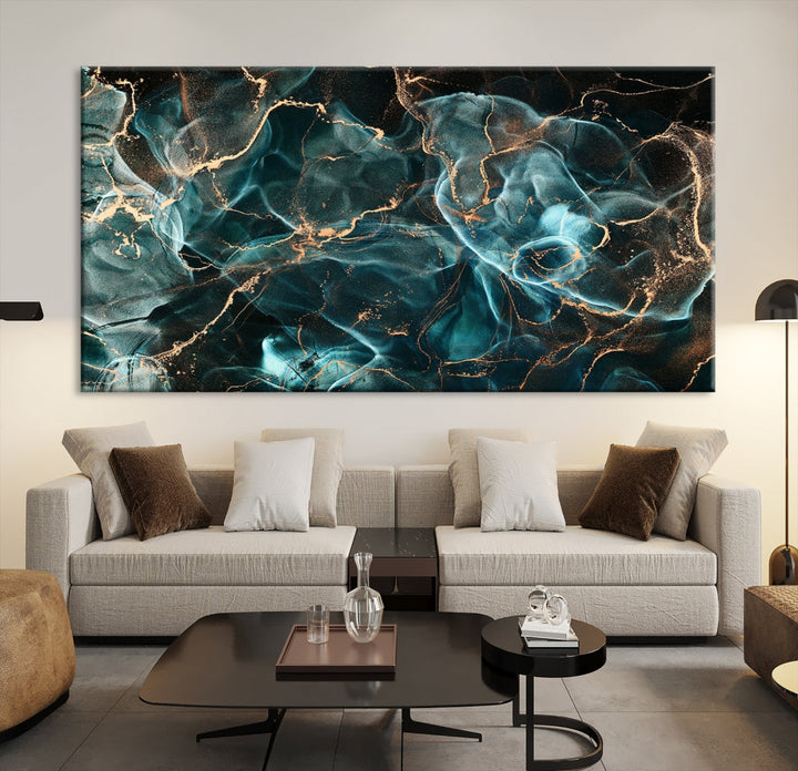 Abstract Marble Smokey Effect Painting Large Canvas Art Print for Wall Decor