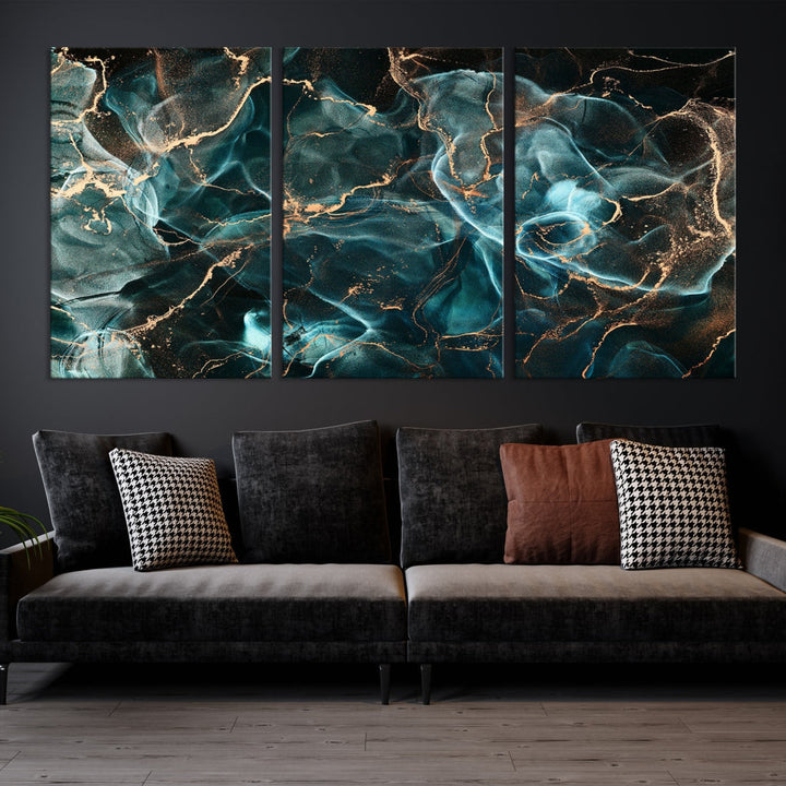 Abstract Marble Smokey Effect Painting Large Canvas Art Print for Wall Decor