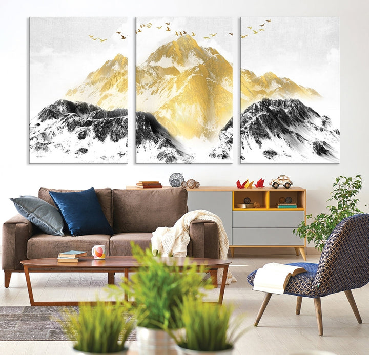 Abstract Mountain Wall Art Print, Landscape Painting Set of , Large Canvas Print, Nature Wall Art, Modern Living Room Decor