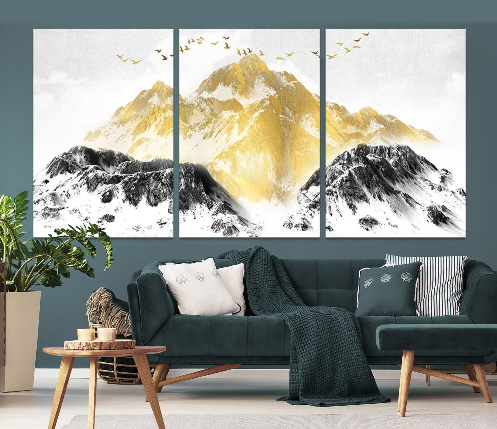 Abstract Mountain Wall Art Print, Landscape Painting Set of , Large Canvas Print, Nature Wall Art, Modern Living Room Decor